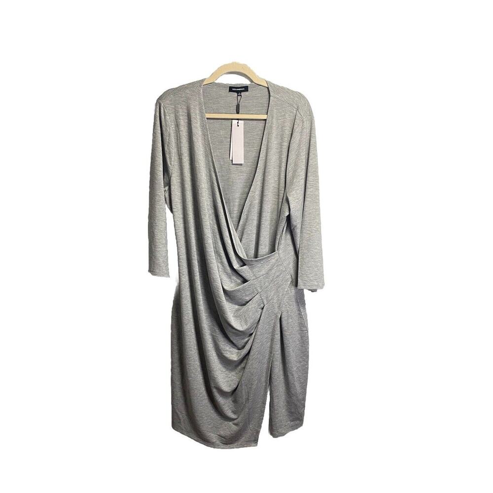 New $128 525 America Womens Faux Wrap Dress V-Neck Grey Casual Size 1X Plus‎